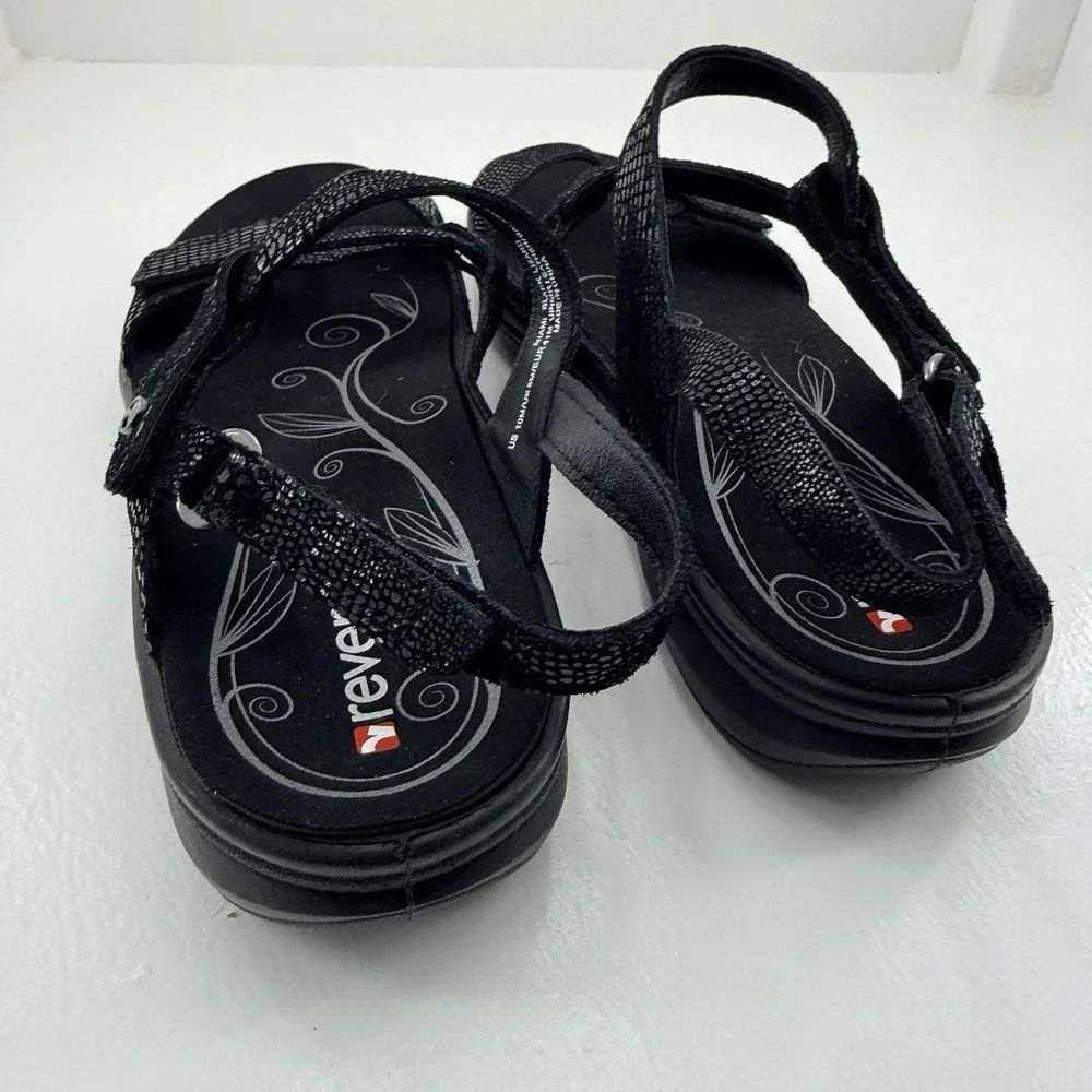 Revere Emerald Miami Women's US Size 10 Black Leather Arch Support Strap Sandals